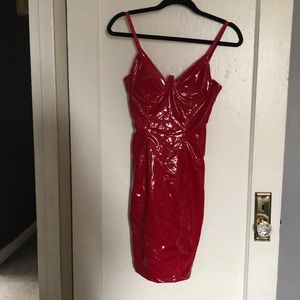 Red Latex Midi Dress